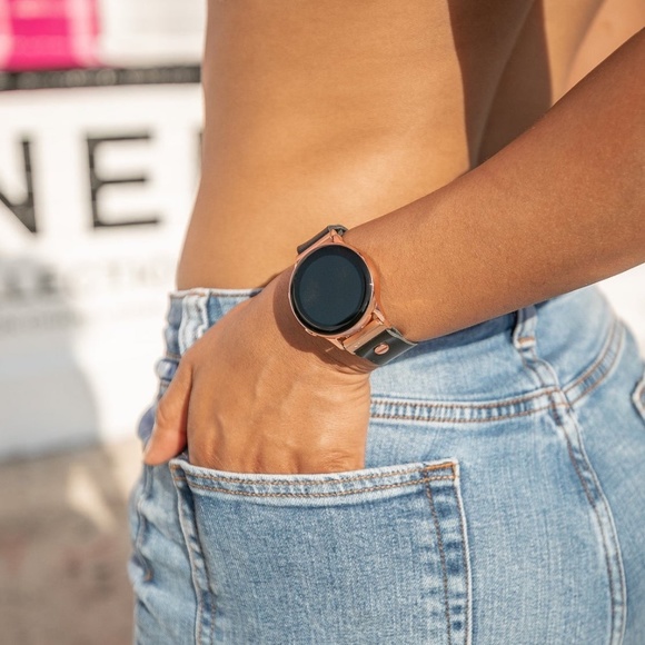 Galaxy Active Watch Band Black Leather Rose Gold